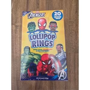 NIB Marvel Avenger Super Hero Lollipop Rings Candy - 8.46oz/20c